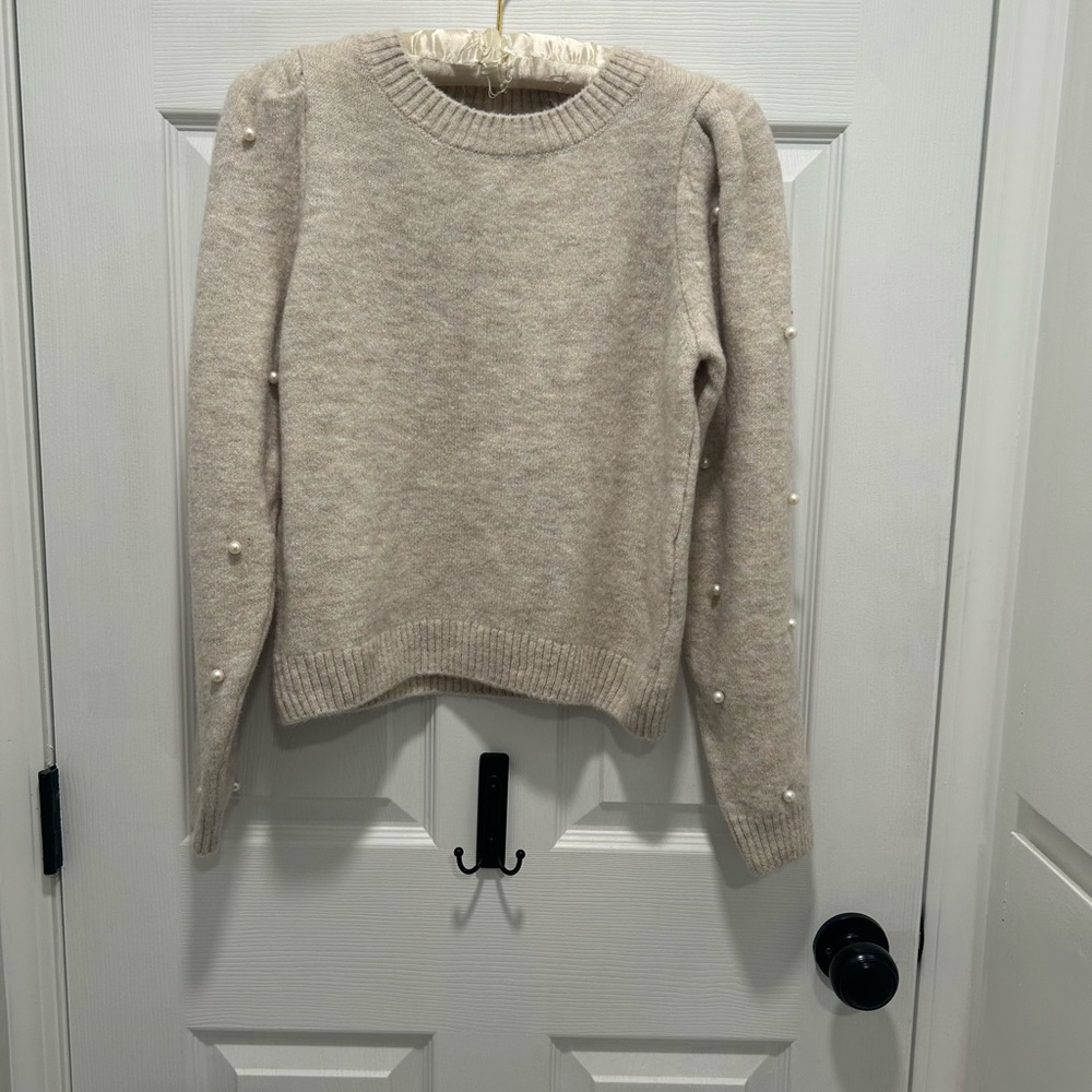 Mango Cream Sweater with Pearl Details